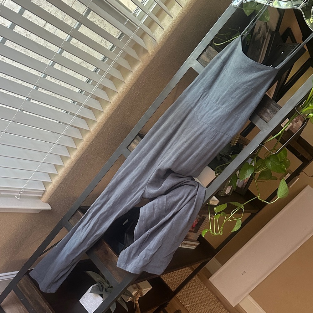 Women’s Slate Gray Sleeveless Linen Jumpsuit